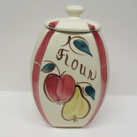 Purinton Pottery Slip Ware FRUIT Flour Canister with Lid - Signed